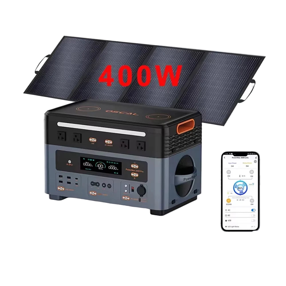 OSCAL Portable Power Station + Foldable Solar Panel, 2400W 1872Wh LiFePO4, Pure Sine Inverter with 400W ETFE Panel