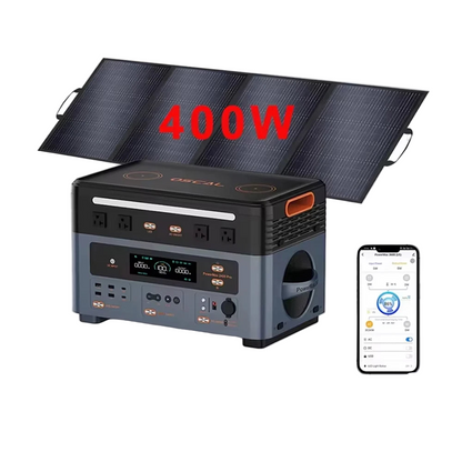 OSCAL Portable Power Station + Foldable Solar Panel, 2400W 1872Wh LiFePO4, Pure Sine Inverter with 400W ETFE Panel
