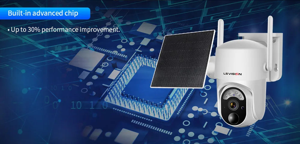 LS VISION 4MP Solar Camera, Advanced built-in chip boosts performance by up to 30%.