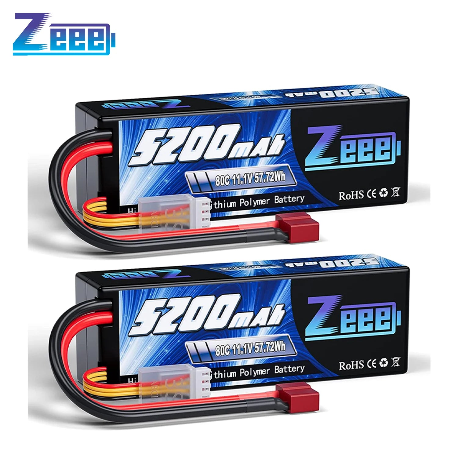 1/2pcs Zeee 3S 5200mAh LiPo Battery, 5200mAh 11.1V 80C LiPo battery with T/XT60/EC3/EC5 plug, RoHS CE certified, for RC vehicles and drones, 57.72Wh, hardcase.