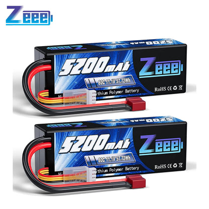 1/2pcs Zeee 3S 5200mAh LiPo Battery, 5200mAh 11.1V 80C LiPo battery with T/XT60/EC3/EC5 plug, RoHS CE certified, for RC vehicles and drones, 57.72Wh, hardcase.