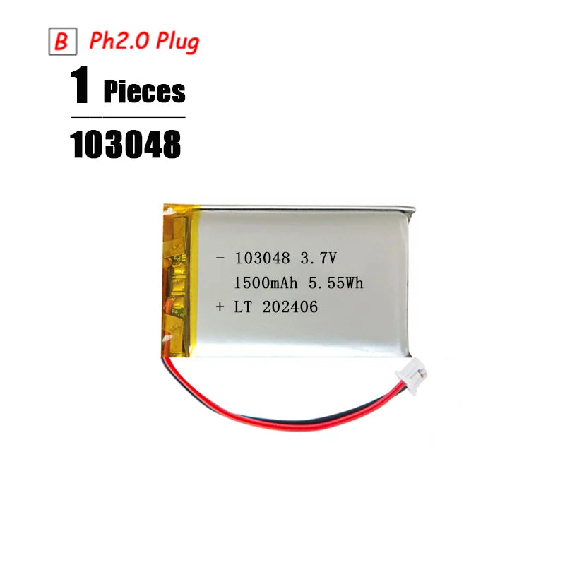 L7ADFJ 3.7V Lipo Battery, 3000mAh Li-Polymer Pouch, PH 2.0 2‑pin Plug, 1S1P, Protective Board, CE RoHS KC
