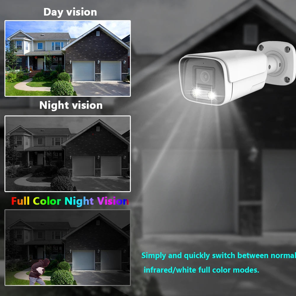 Devoccvo 5MP 8CH AHD DVR Kit, Multi-mode camera: daytime, IR, and full-color night vision for versatile surveillance.