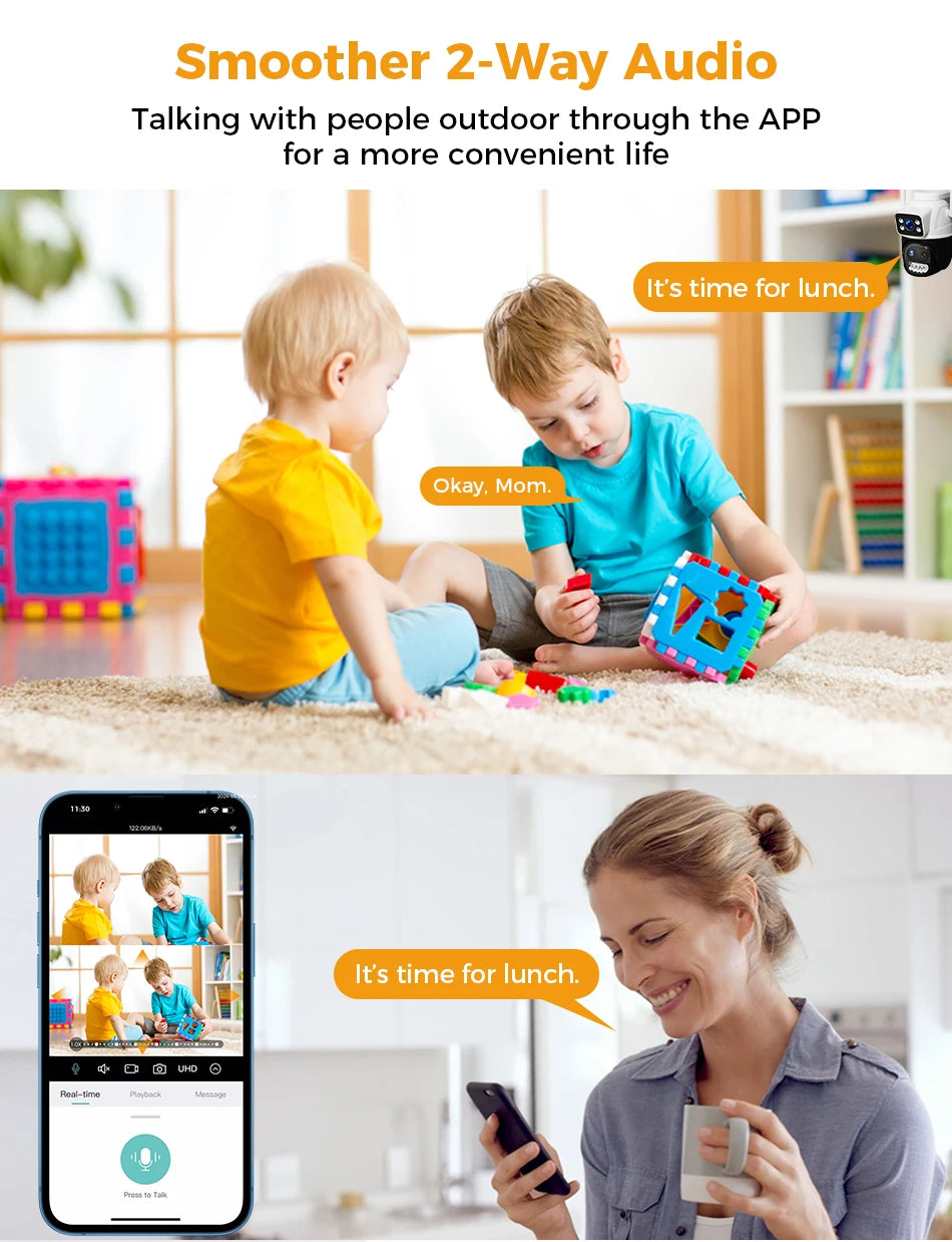 Hiseeu 9MP Camera, Seamless outdoor conversations with friends and family through a convenient mobile app.