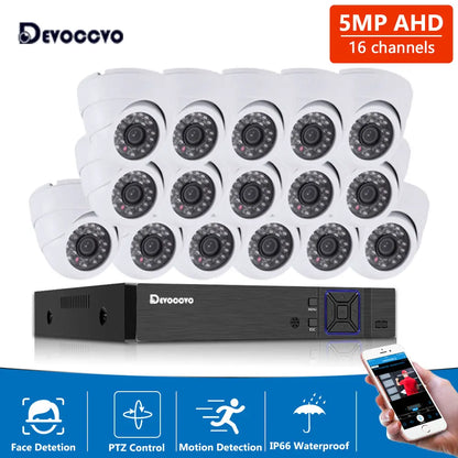 Devoccvo 16 Channel 5MP Security Camera System, Advanced HD security camera system with features like face detection and motion detection.