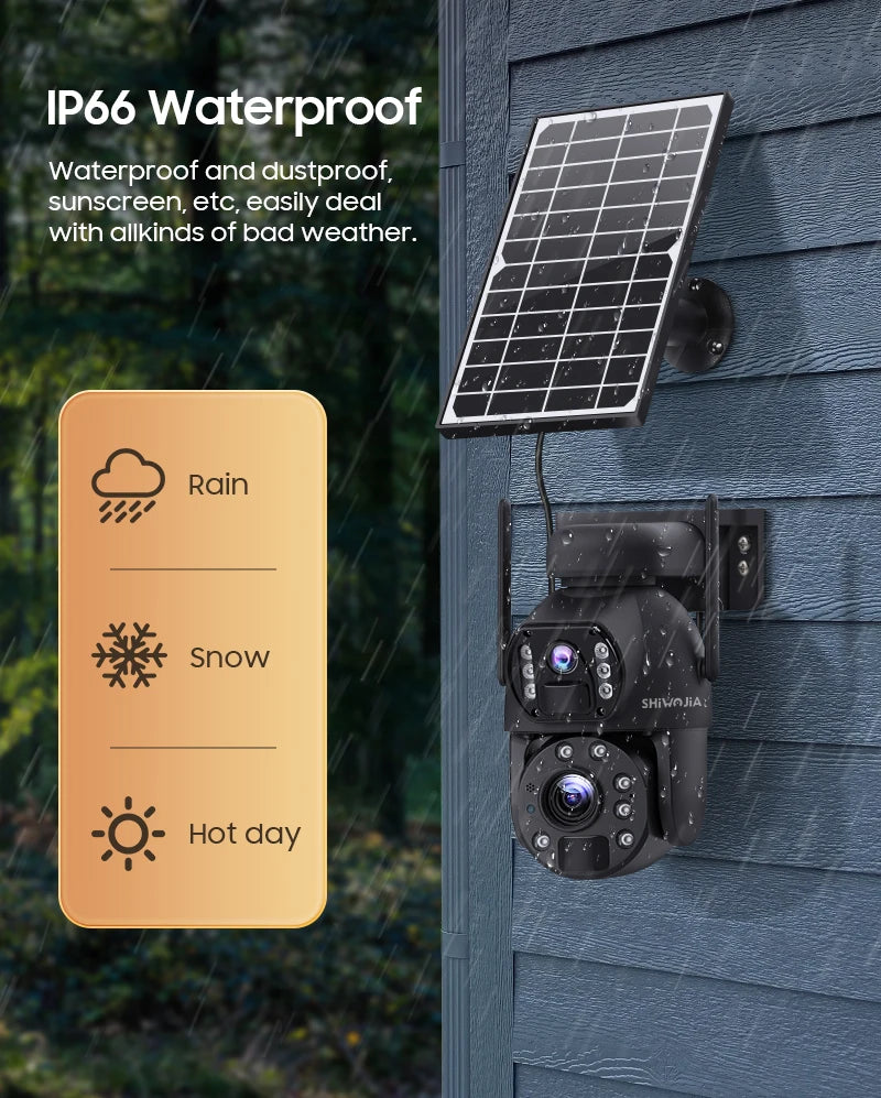 SHIWOJIA 4K 8MP 4G Solar Camera, Waterproof and dustproof design for use in harsh weather conditions.