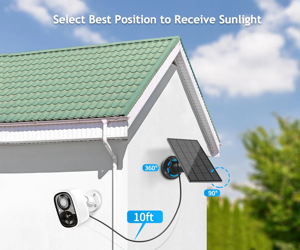 Techage 2MP Solar Camera, Select Best Position to Receive Sunlight 3608 90" 10f