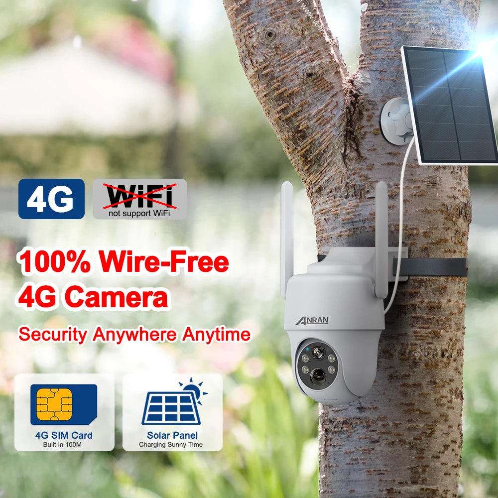 ANRAN G1 2K 3MP Solor Security Camera, ANRAN Security Anywhere Anytime 4G SIM Card Solar Panel Built-in 1OO