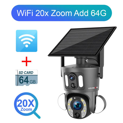 LS VISION 4K 8MP Solar Camera - 20X Optical Zoom Dual Screen WiFi 4G Sim PTZ Dual PIR Detection Humanoid Auto Tracking CCTV Camera