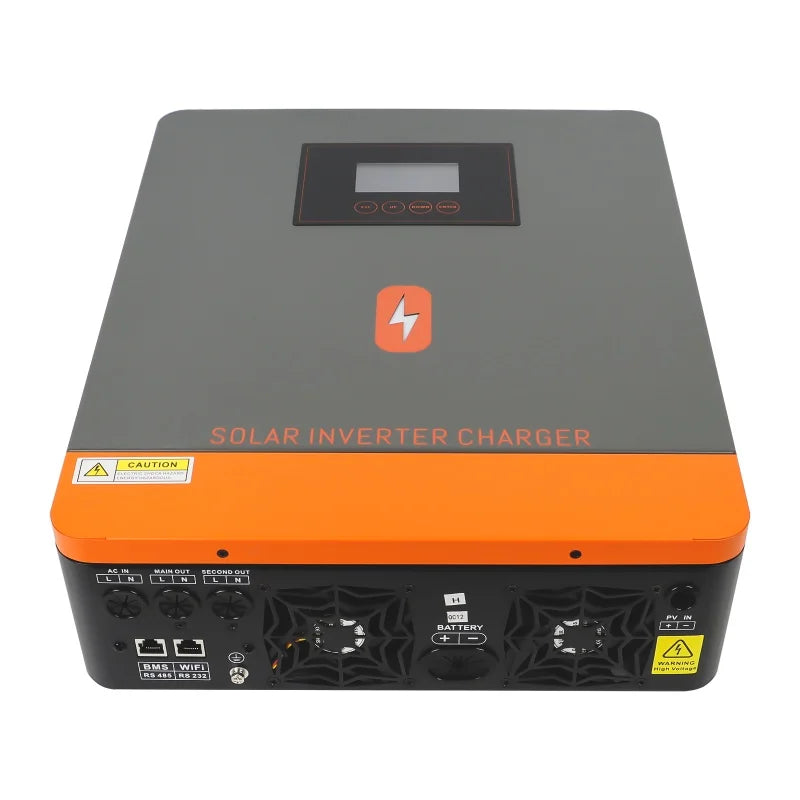 PowMr POW-LVM3.6M-24V inverter bottom connection panel with AC input/output, battery and PV terminals