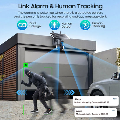 SHIWOJIA 4K 8MP Solar Camera, link alarm & human tracking The camera is woken up when there is a detected