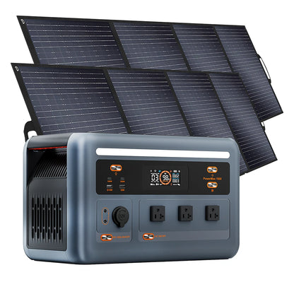 OSCAL PowerMax 1800 Portable Power Station, 1800W portable power station with 1024Wh LiFePO4 battery, solar panels, IP54 rating, multiple outlets, and USB ports for reliable off-grid power.