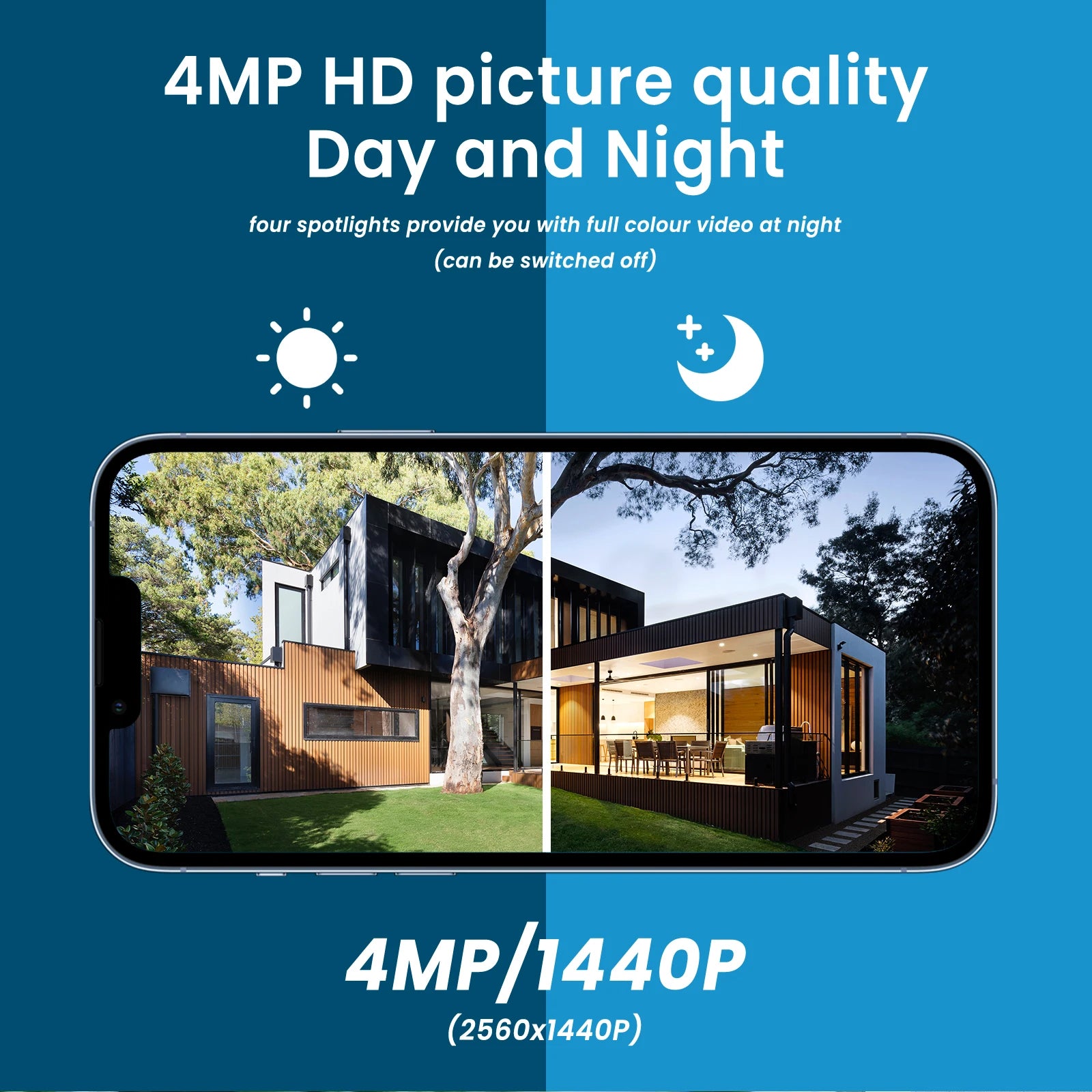 ANRAN Q4 2K 4MP Solar Battery Camera, 4MP HD picture quality Day and Night four spotlights provide you with full colour video at night