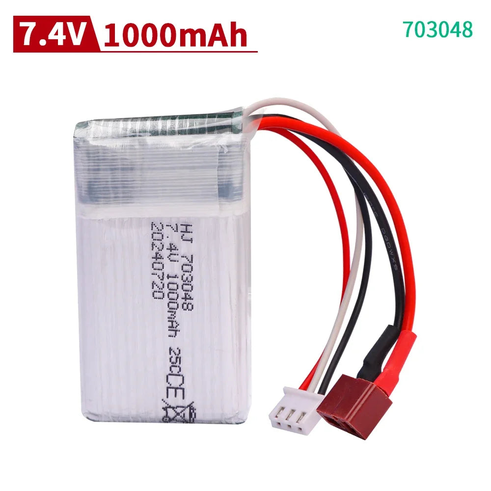 7.4V 1200mAh 25C 703048 Lipo Battery 2S with JST/SM/T/EL-2P/Tamiya Plug for MJXRC X600 RC Drone Replacement