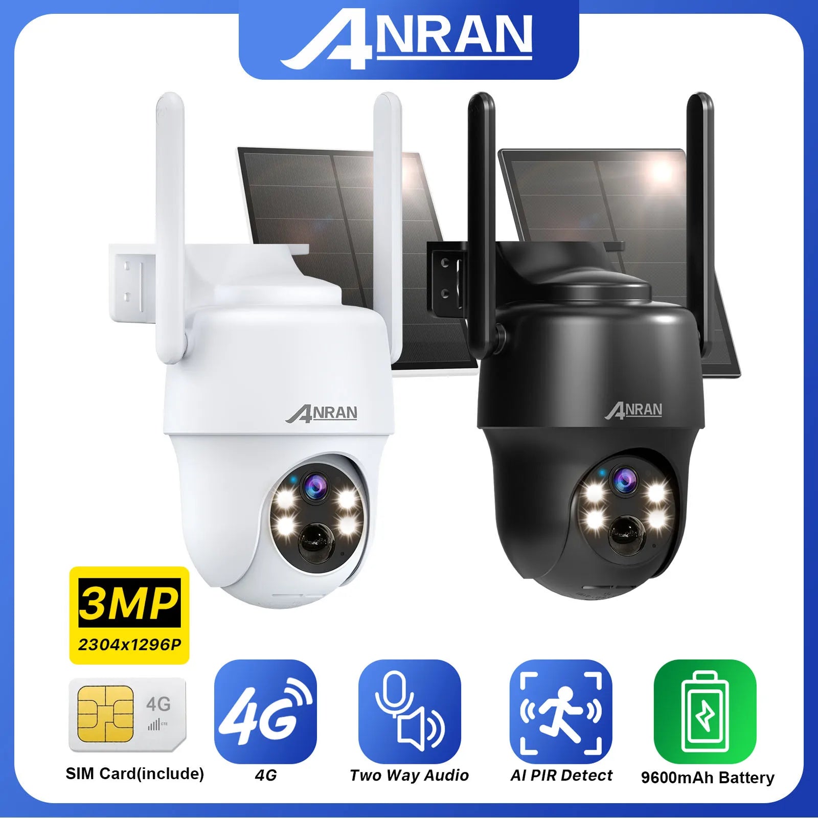 ANRAN G1 2K 3MP Solor Security Camera, ANRAN NRAN 3MP 2304x1296P 46 ulll 4g