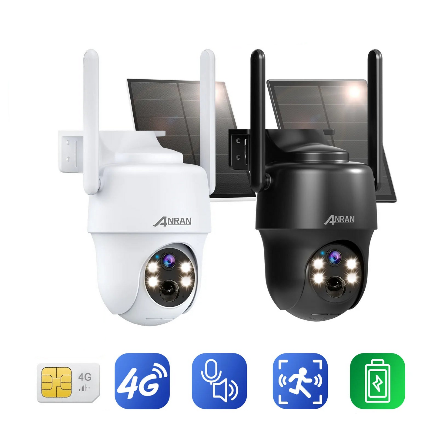 ANRAN G1 2K 3MP Solor Security Camera - SIM Card 4G Battery Camera Security Protection PIR Humaniod Detection Home Video Surveillance