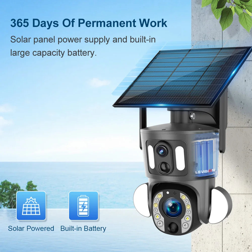 LS VISION 4K Solar Camera, built-in battery powered by Levisienv solar panel power supply . built-