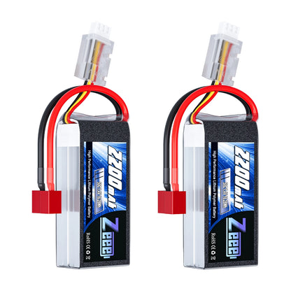 Zeee 2S 2200mAh Shorty RC Lipo Battery 7.4V 50C Softcase, T/XT60 Plug, 2-Pack for RC Car, Buggy, FPV Drone