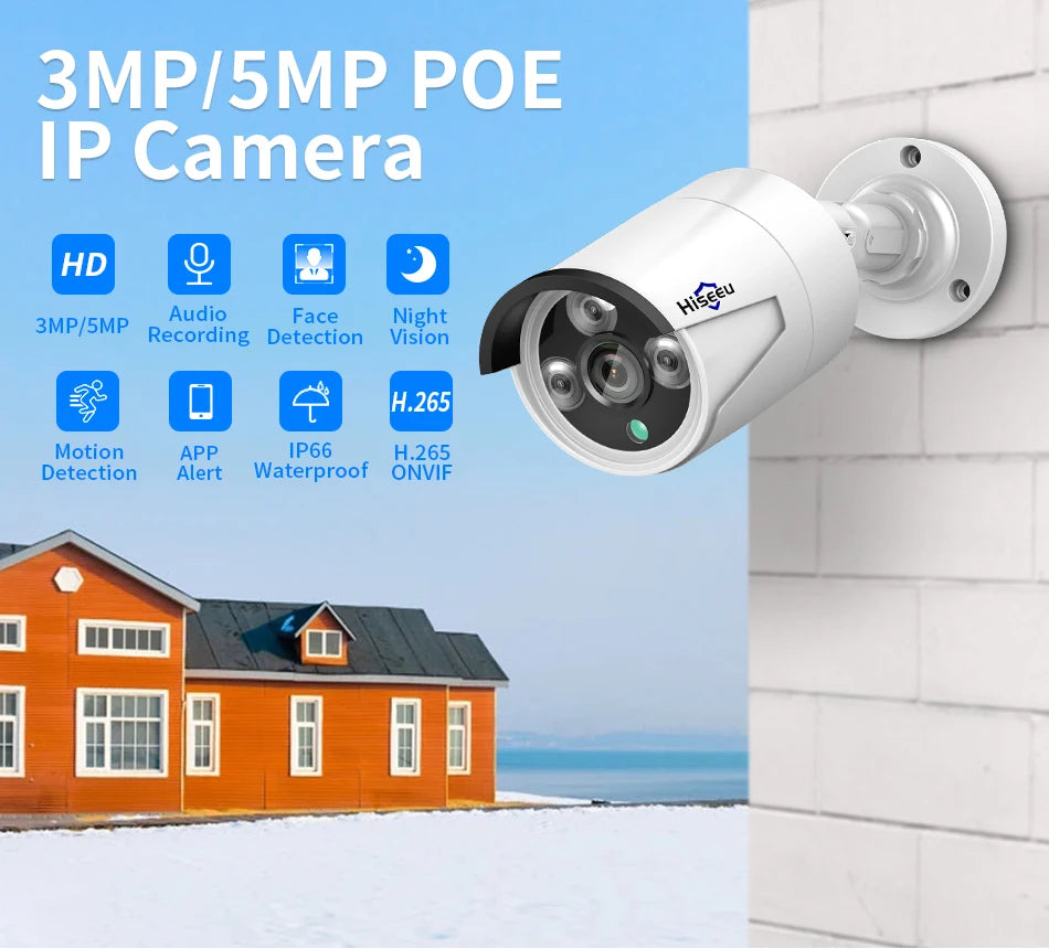 Hiseeu 5MP Camera, Advanced security camera with high-definition video, audio, and advanced features like face detection and motion alerts.