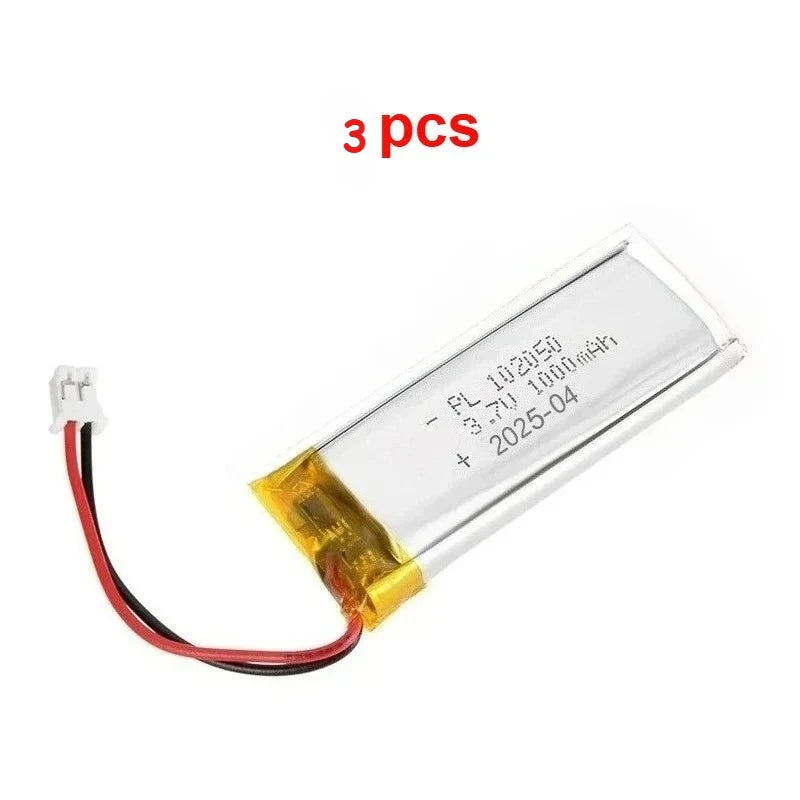 Three 3.7V 1000mAh Li-Po batteries with JST PH 2.0 connectors, ideal for Bluetooth speakers and DIY projects.