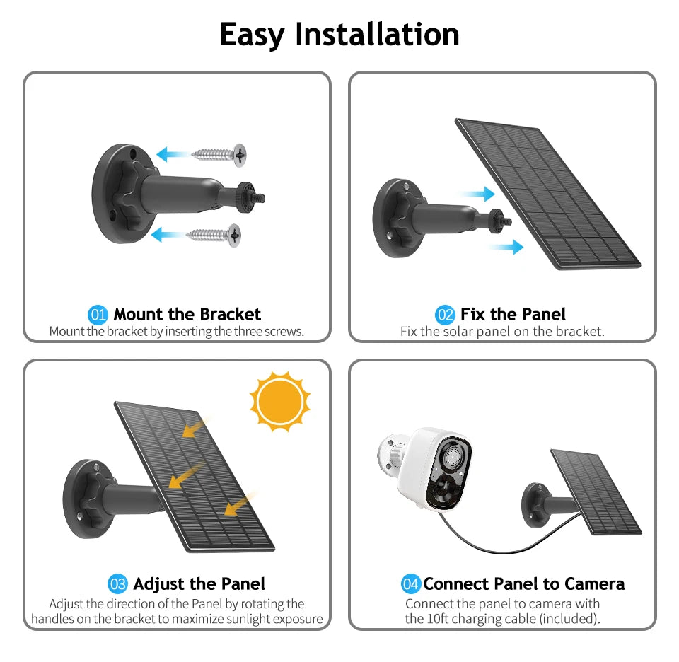 Techage 2MP Solar Camera, Easy Installation Mount the Bracket Fix the Panel Mountthebracket byinser