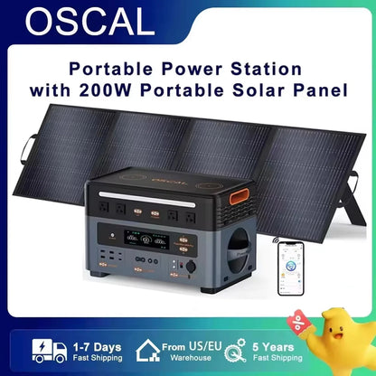 Portable power station features 1872Wh capacity, 200W solar panel, 2400W AC output, and 16 outlets for versatile, reliable off-grid power.