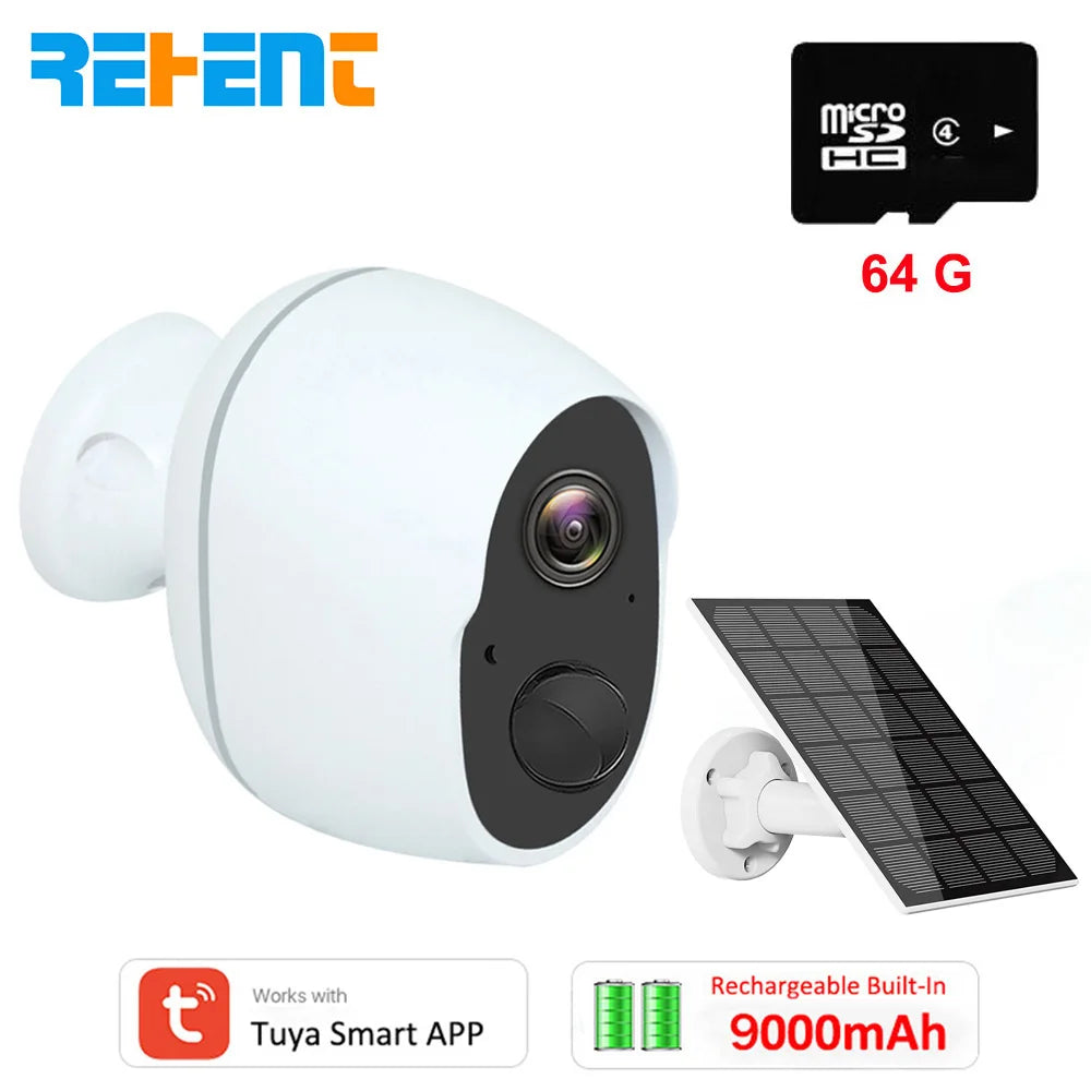 REHENT 3MP Solar Camera, 3Ekenz mgce FO 64 G Works with Rechargeable Built-In Tuy