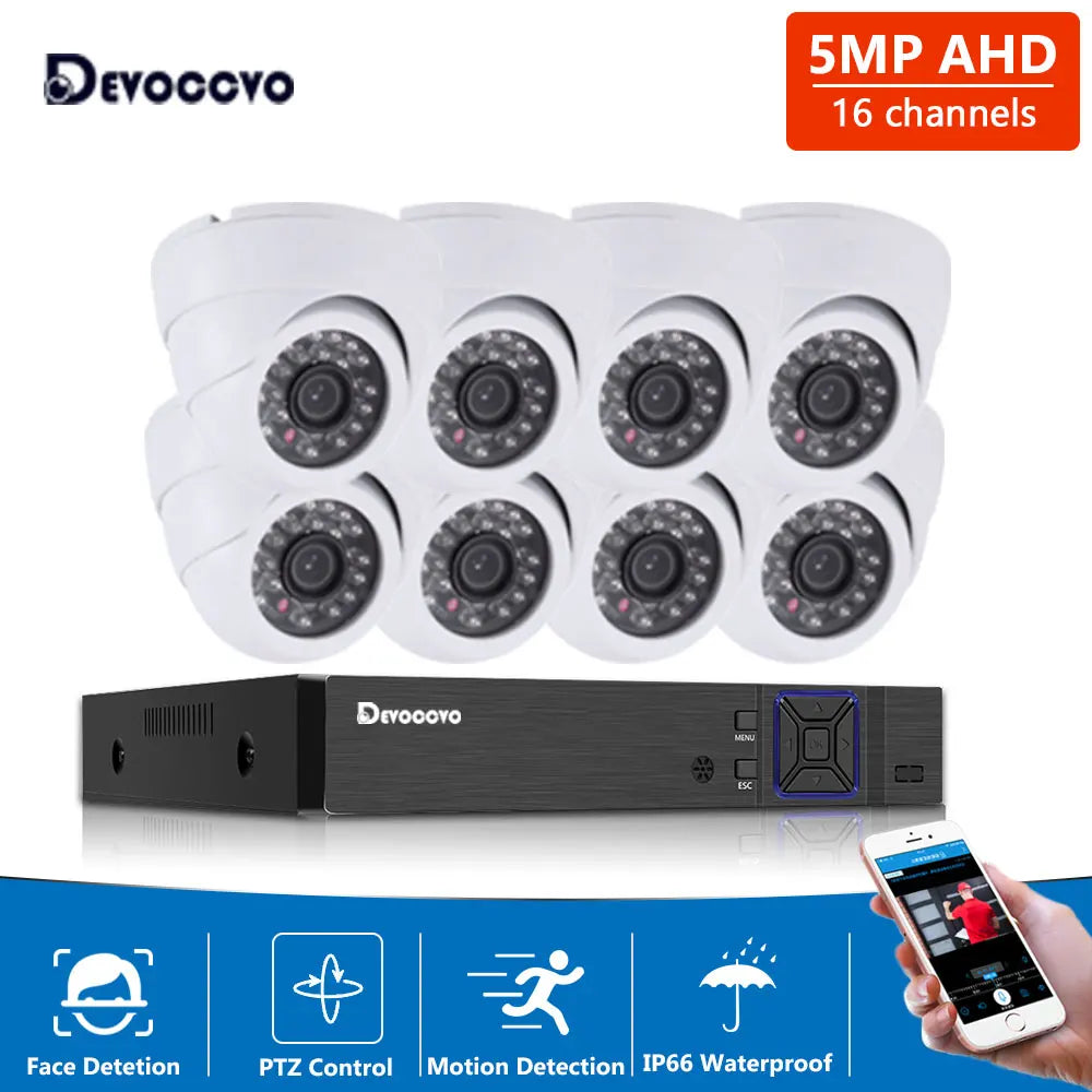 Devoccvo 16 Channel 5MP Security Camera System, Advanced HD security camera system with 16 channels, features, and water resistance.