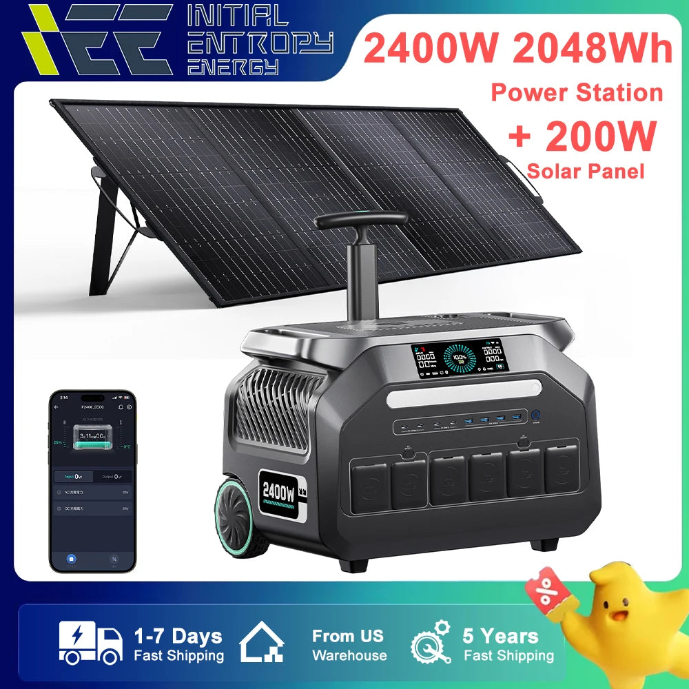 IEETEK P2400 Portable Power Station, IEETEK P2400 2400W power station with 200W solar panel, LiFePO4 battery, pure sine wave, US warehouse, fast shipping, 5-year warranty.