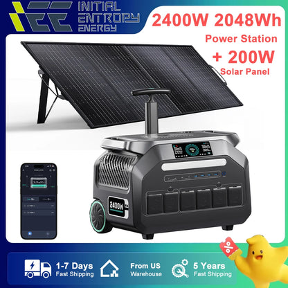 IEETEK P2400 Portable Power Station, IEETEK P2400 2400W power station with 200W solar panel, LiFePO4 battery, pure sine wave, US warehouse, fast shipping, 5-year warranty.