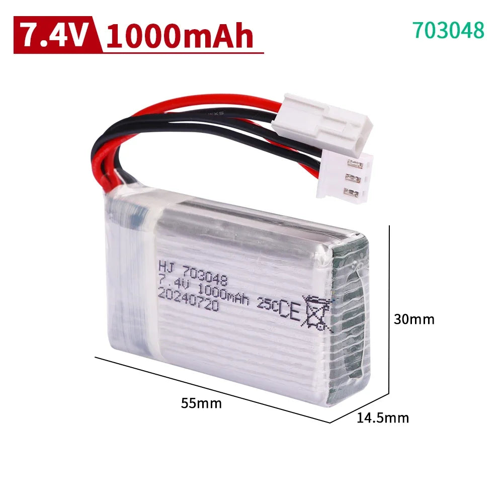 7.4V 1200mAh 25C 703048 Lipo Battery, 7.4V 1000mAh 25C LiPo Battery 703048 with JST Plug
