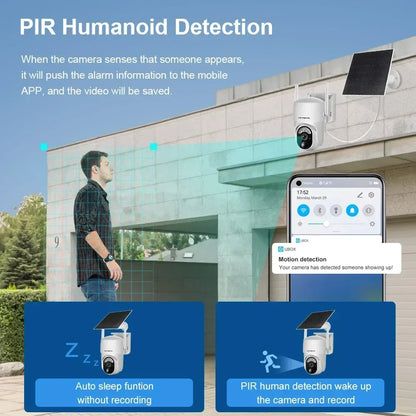 LS VISION 4MP Solar Camera, when the camera senses that someone appears it will push alarm information t0 the mobile 