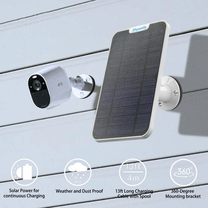 Arlo Essential Solar Panel, Waterproof and dust-proof solar panel with 360-degree charging cable and mounting bracket.