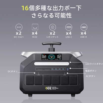 IEETek P3200 3200W 2048Wh Portable Power Station + 400W Solar Panel, 110V AC Outlets, LiFePO4, 6400W Surge UPS