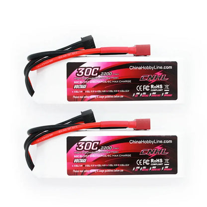 2PCS CNHL 3S 11.1V Lipo Battery, Two 11.1V 2200mAh 30C LiPo batteries, XT60 plugs, 60C burst, 5C charge, RoHS compliant, ideal for RC helicopters, airplanes, and FPV.