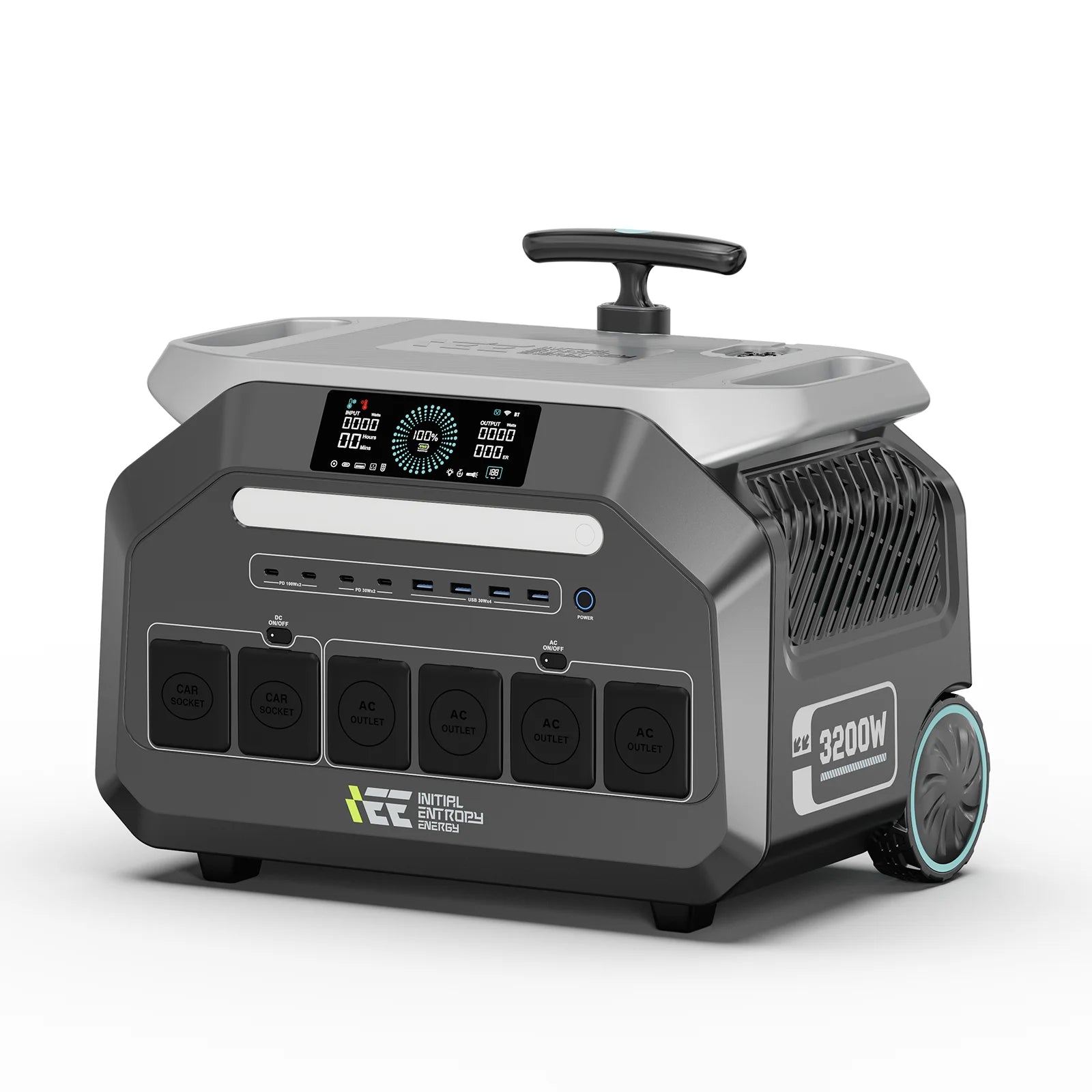 IEE INITIAL ENTROPY ENERGY P3200 Portable Power Station, 2048Wh LiFePO4, 3200W (6400W Surge), Pure Sine, Fast AC+Solar
