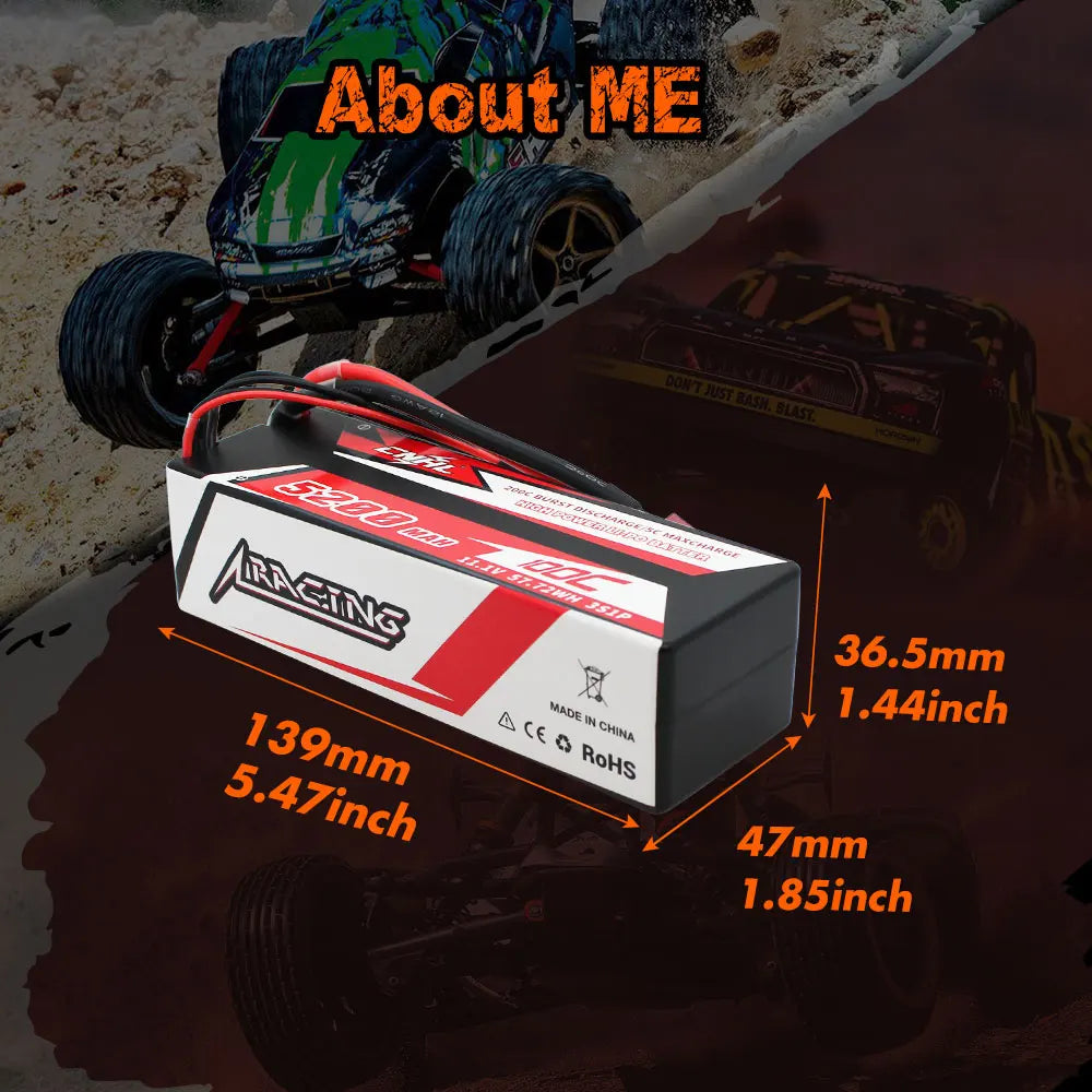 CNHL Lipo Battery, CNHL 5200mAh LiPo battery, 100C, 2S/3S/4S, Deans T Plug, 139x47x36.5mm, for RC vehicles.