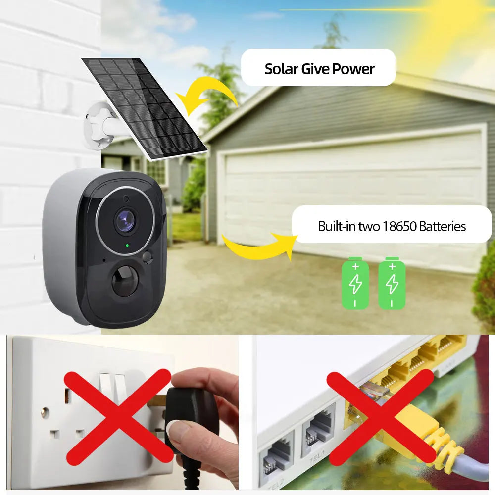 Devoccvo 5MP Tuya Solar Wifi Camera, Solar Give Power Built-in two 18650 Batterie