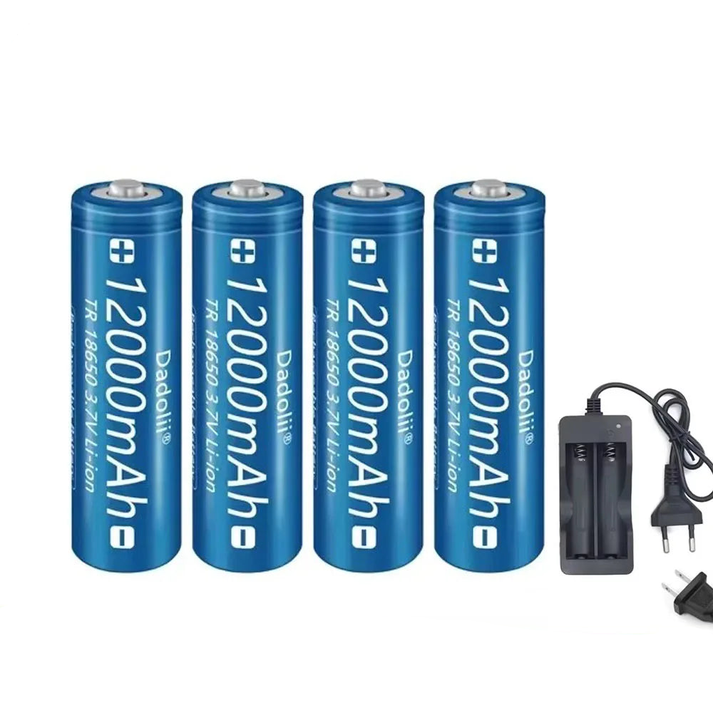 18650 Li-ion Rechargeable Battery 3.7V with Charger Set, Claimed 12000mAh, For Flashlight Torch (Dadolii)