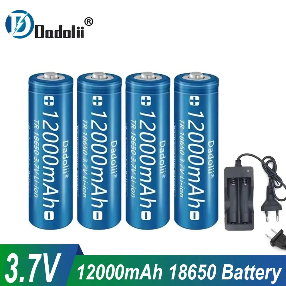 18650 Li-ion Rechargeable Battery 3.7V with Charger Set, Claimed 12000mAh, For Flashlight Torch (Dadolii)