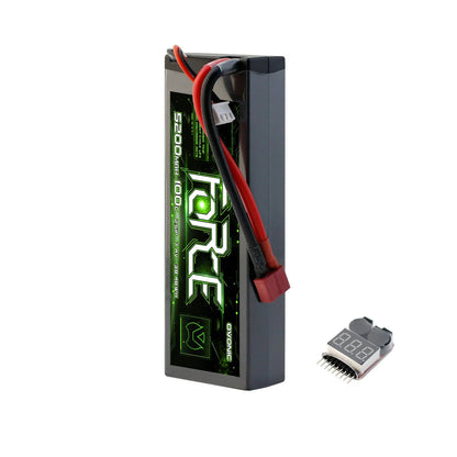 OVONIC Lipo Battery 7.4V 100C 5200mAh 2S, Dean-Style T Plug, with LiPo Voltage Checker for RC Vehicles