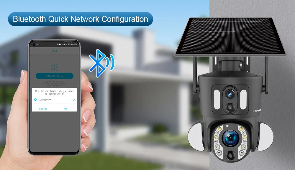 LS VISION 4K Solar Camera, Quick Bluetooth network configuration enables easy setup. No code required, just connect and start using.