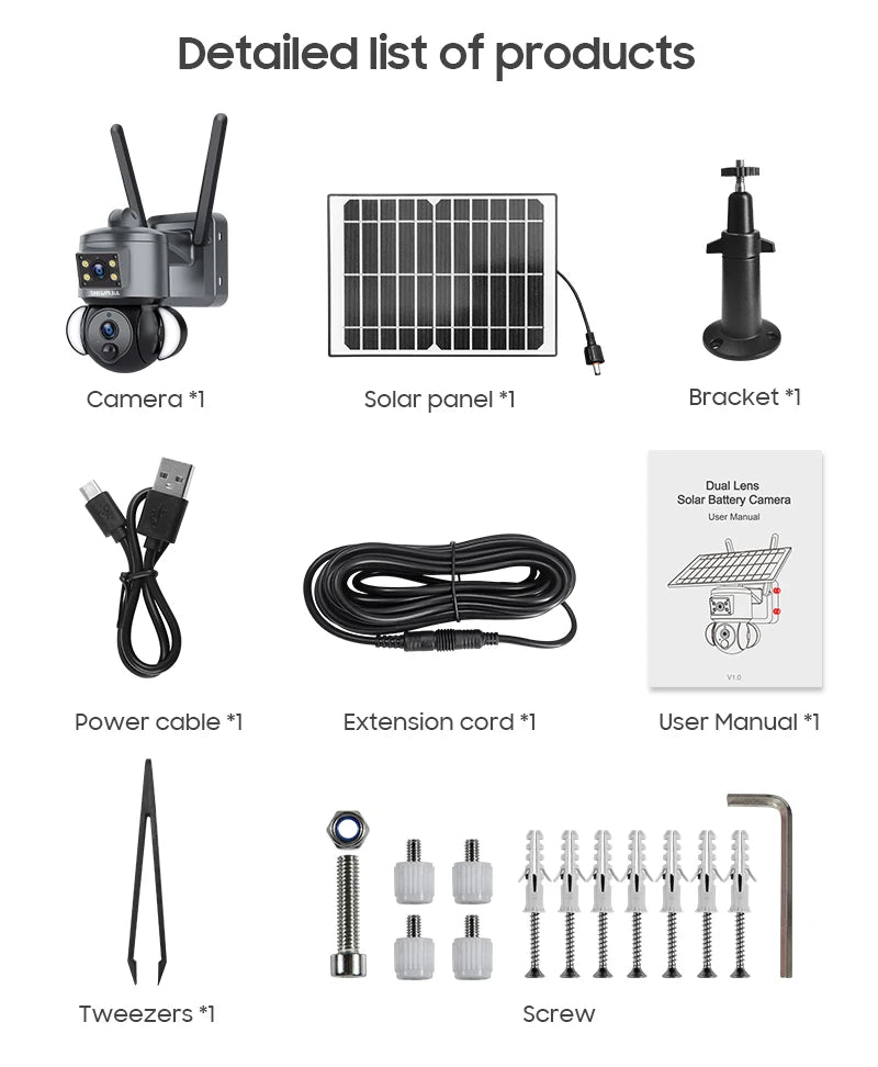 SHIWOJIA 4K 8MP Solar Camera, Advanced solar-powered security camera with dual lenses, tracking, and recording capabilities.