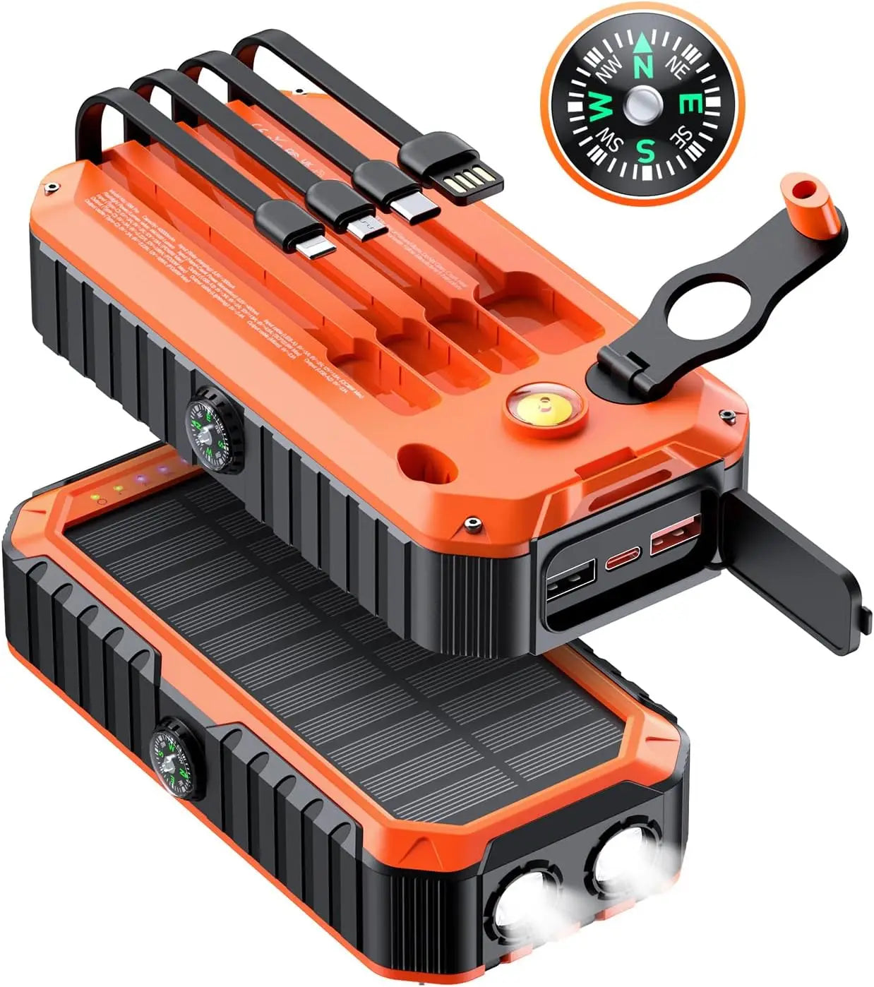 HS-43 40000mAh Solar Power Bank, 4 Built-in Cables & Hand Crank, 22.5W USB-A/20W PD USB-C, 6 Outputs/4 Inputs