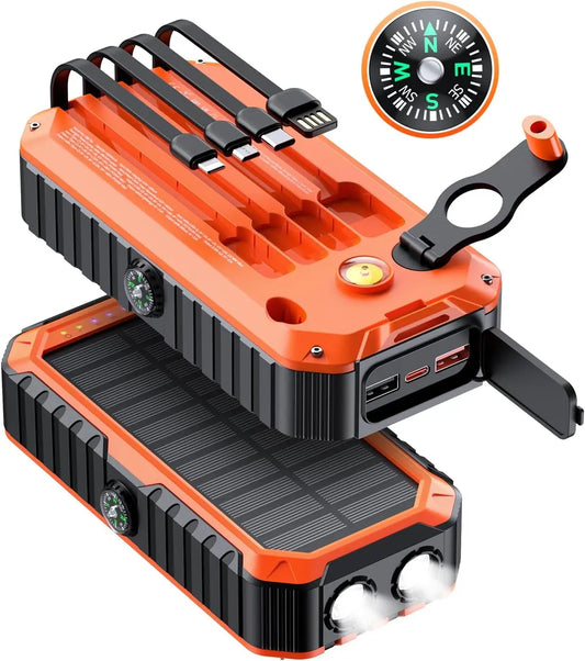 HS-43 40000mAh Solar Power Bank, 4 Built-in Cables & Hand Crank, 22.5W USB-A/20W PD USB-C, 6 Outputs/4 Inputs