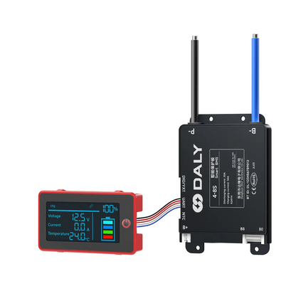DALY Smart BMS with 3-inch display meter and wiring harness, black mini BMS module