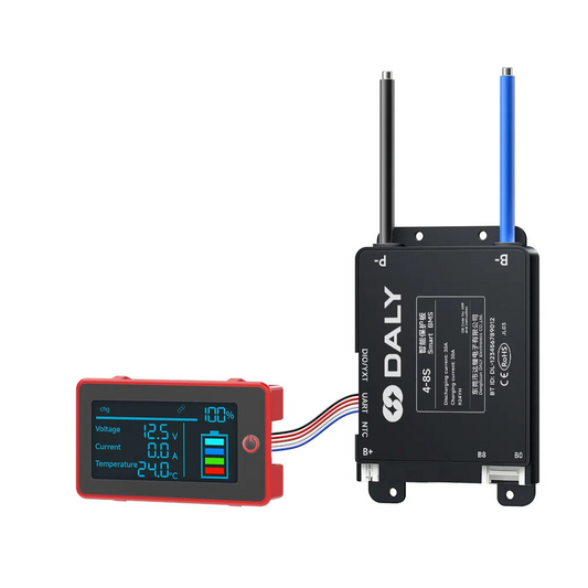 DALY Smart BMS with 3-inch display meter and wiring harness, black mini BMS module
