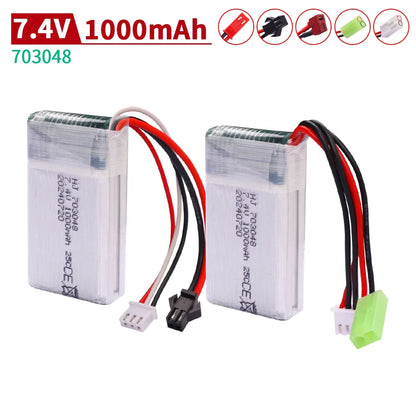 7.4V 1200mAh 25C 703048 Lipo Battery 2S with JST/SM/T/EL-2P/Tamiya Plug for MJXRC X600 RC Drone Replacement