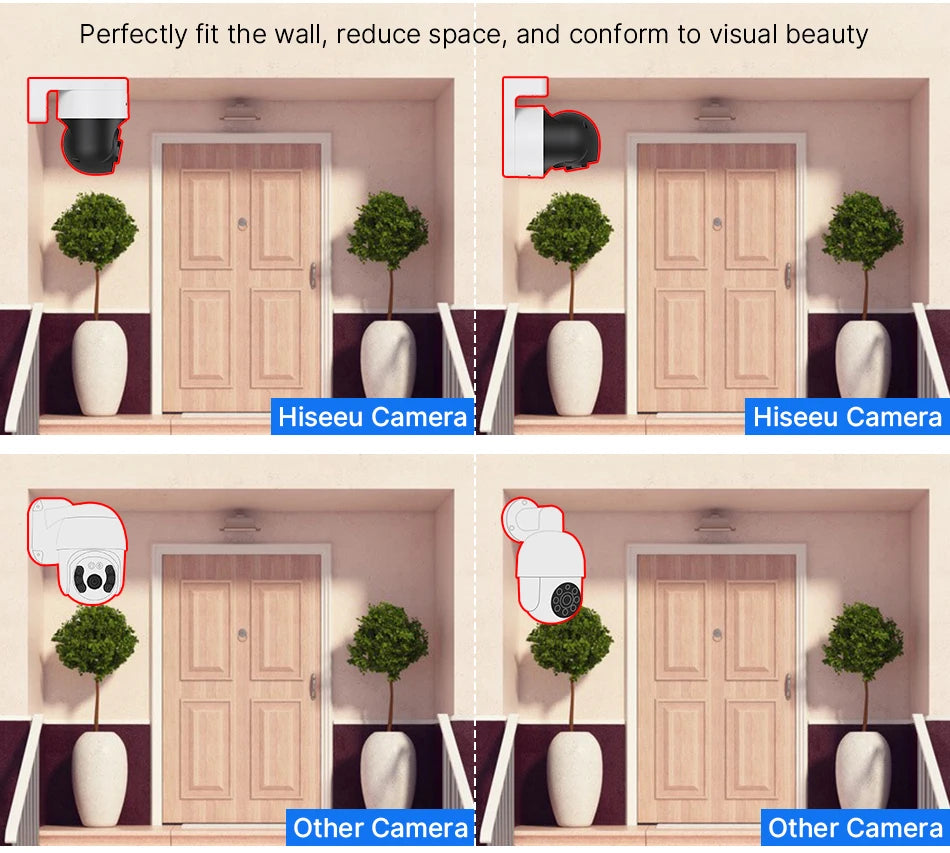 Hiseeu 2K 4MP Camera, Compact design fits perfectly on walls, minimizing space usage while maintaining visual appeal.