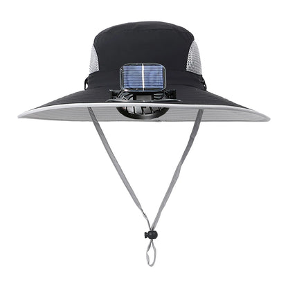 Unisex Solar Fan Sun Hat – Wide Brim Cooling Hat with Dual Fans, USB & Solar Rechargeable, Waterproof Breathable Mesh for Fishing, Hiking, Gardening